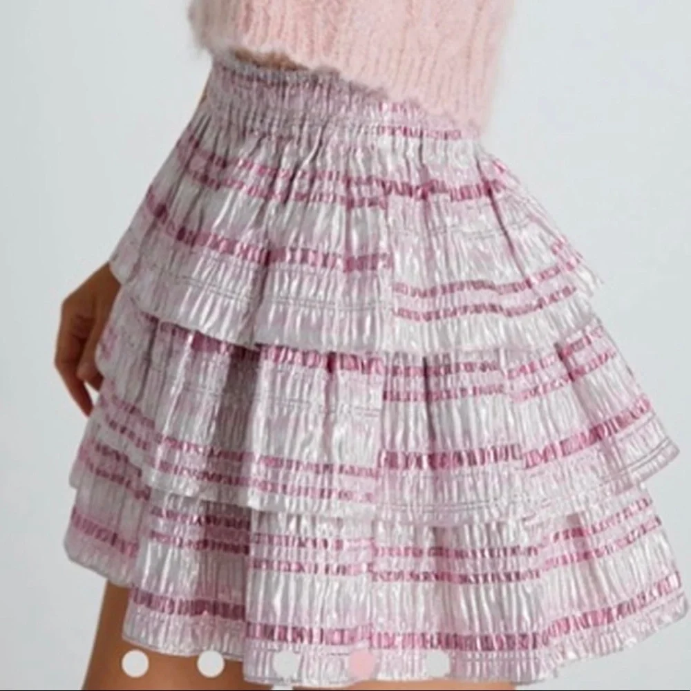 LoveShackFancy metallic, ruffled skirt. - Picture 2 of 4